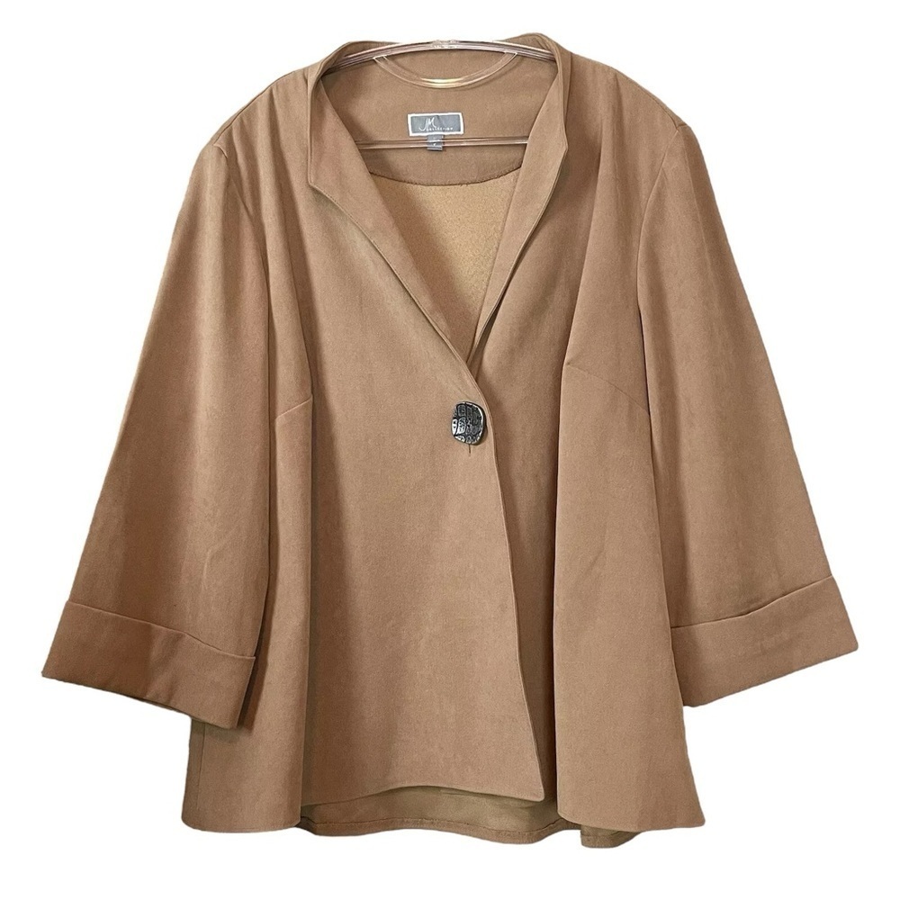 JM Collection Buttoned Swing Jacket Camel Tan Brown Lagenlook Size Large